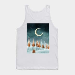 Magic winter forest watercolor illustration. Gingerbread Christmas trees winter landscape. Fantasy Candy world moonlight scenery. Cookie trees Tank Top